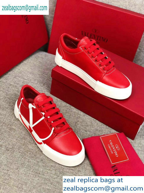 Valentino VLOGO Leather Tricks Low-top Sneakers Red 2019 - Click Image to Close