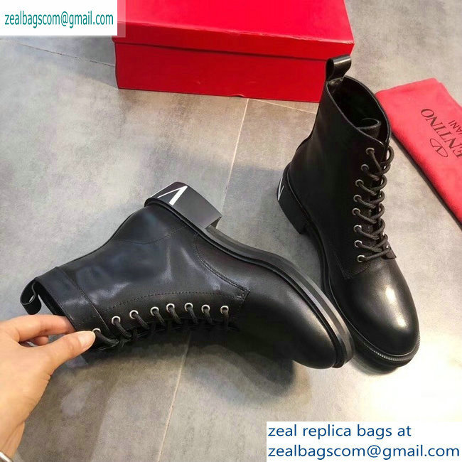 Valentino VLTN Heel Lace-ups Combat Ankle Boots Black 2019