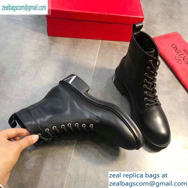 Valentino VLTN Heel Lace-ups Combat Ankle Boots Black 2019 - Click Image to Close