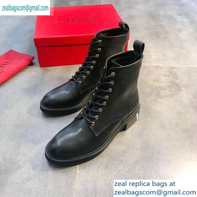 Valentino VLTN Heel Lace-ups Combat Ankle Boots Black 2019 - Click Image to Close