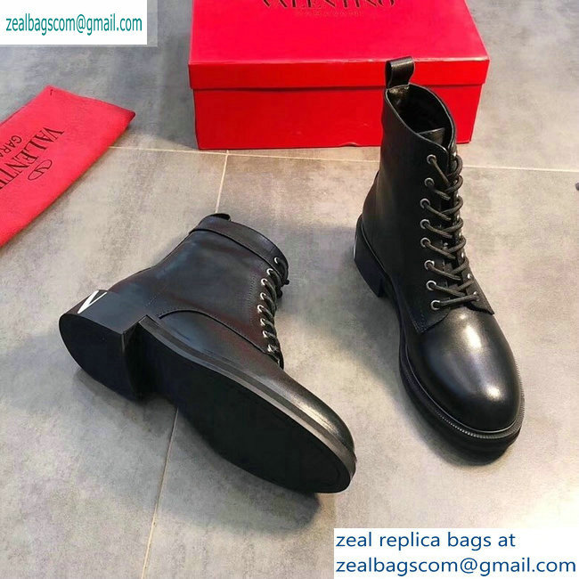 Valentino VLTN Heel Lace-ups Combat Ankle Boots Black 2019 - Click Image to Close