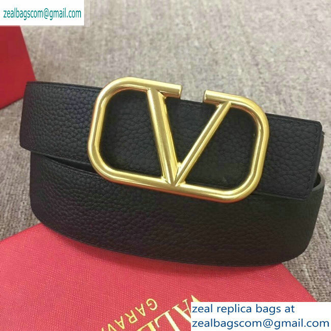 Valentino Width 4cm Togo Leather VLOGO Belt Black