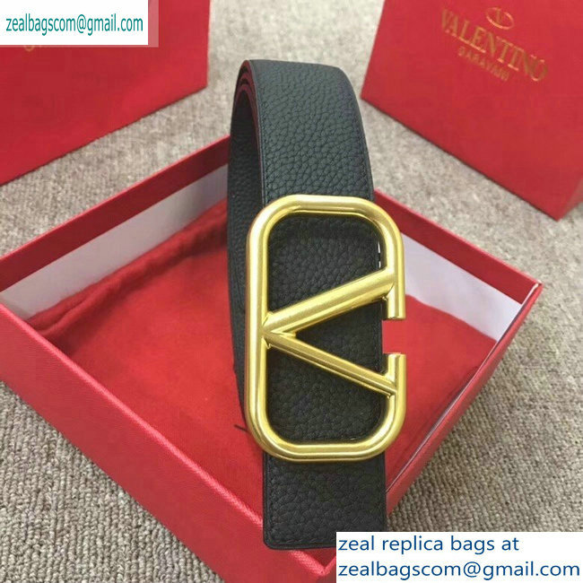 Valentino Width 4cm Togo Leather VLOGO Belt Black