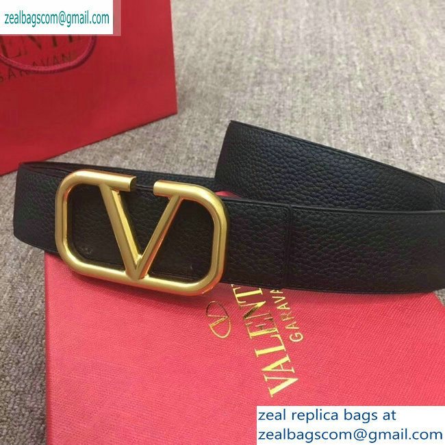 Valentino Width 4cm Togo Leather VLOGO Belt Black