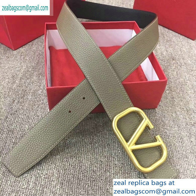 Valentino Width 4cm Togo Leather VLOGO Belt Gray