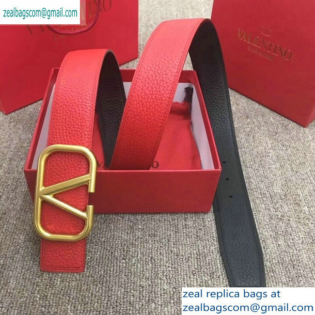 Valentino Width 4cm Togo Leather VLOGO Belt Red