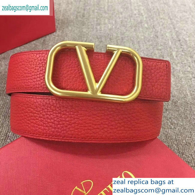 Valentino Width 4cm Togo Leather VLOGO Belt Red