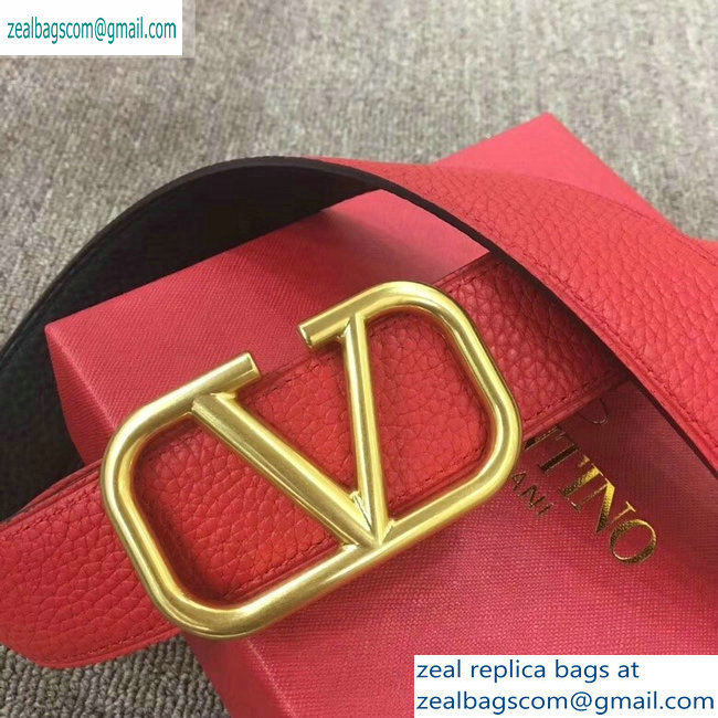 Valentino Width 4cm Togo Leather VLOGO Belt Red