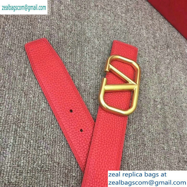 Valentino Width 4cm Togo Leather VLOGO Belt Red