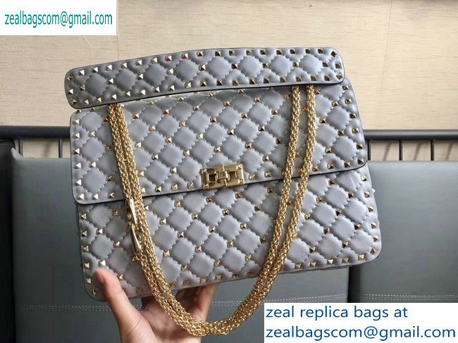 Valentino large Rockstud Spike Chain Bag 0123L Gray 2019