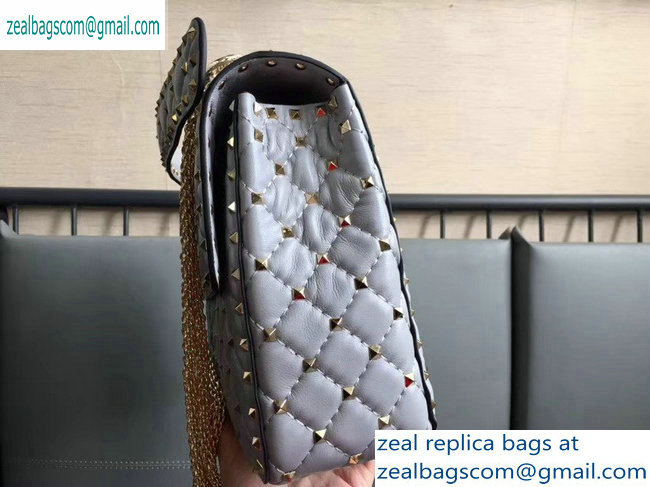 Valentino large Rockstud Spike Chain Bag 0123L Gray 2019