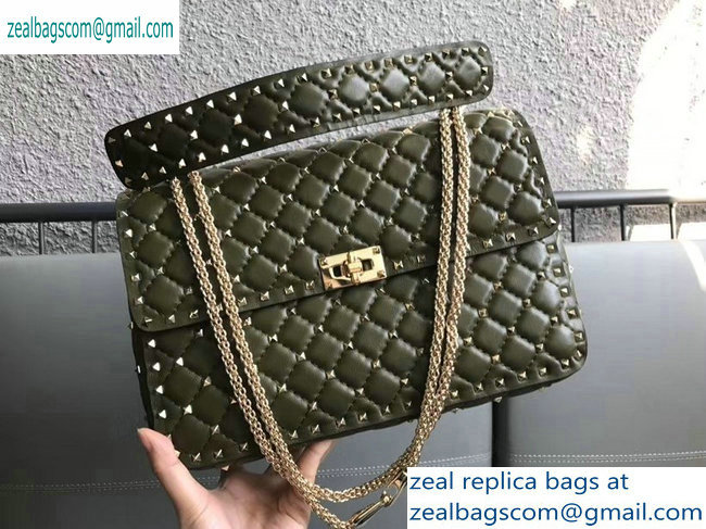 Valentino large Rockstud Spike Chain Bag 0123L army green 2019