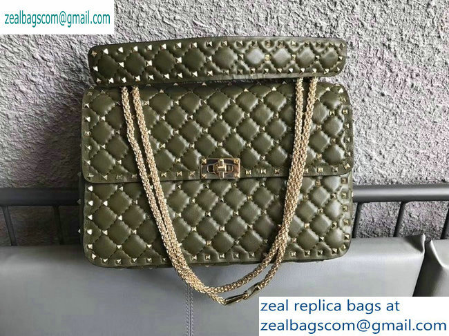 Valentino large Rockstud Spike Chain Bag 0123L army green 2019 - Click Image to Close