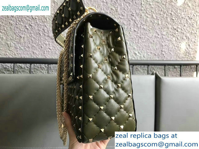 Valentino large Rockstud Spike Chain Bag 0123L army green 2019 - Click Image to Close