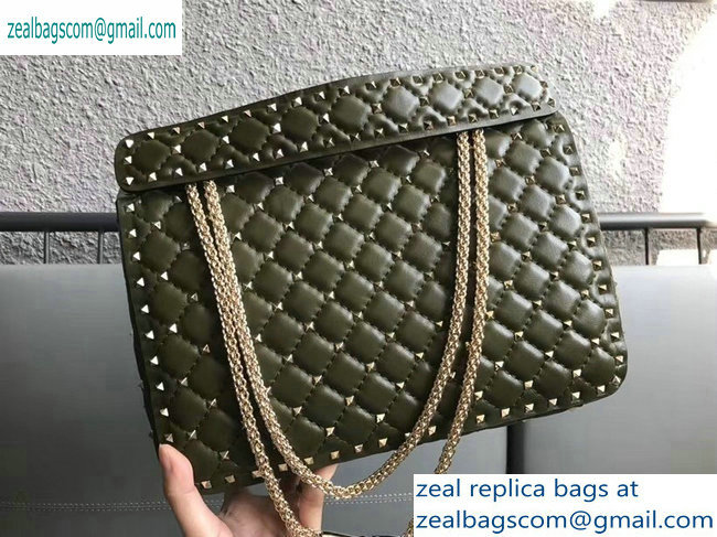Valentino large Rockstud Spike Chain Bag 0123L army green 2019 - Click Image to Close