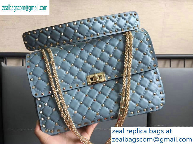 Valentino large Rockstud Spike Chain Bag 0123L sky blue 2019 - Click Image to Close