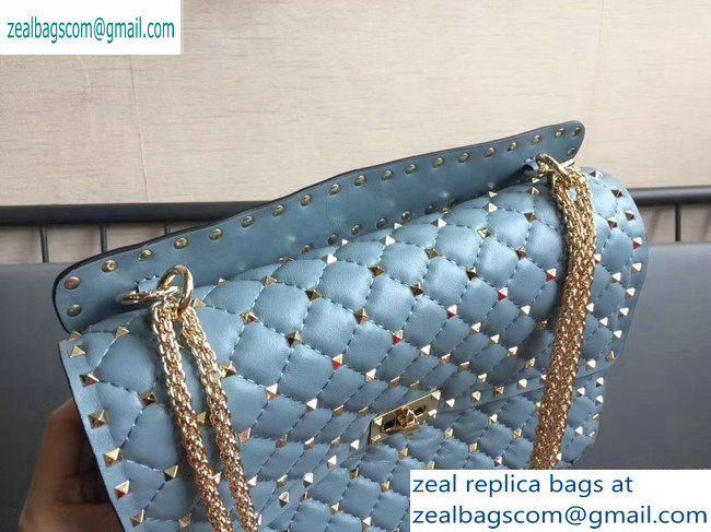 Valentino large Rockstud Spike Chain Bag 0123L sky blue 2019 - Click Image to Close