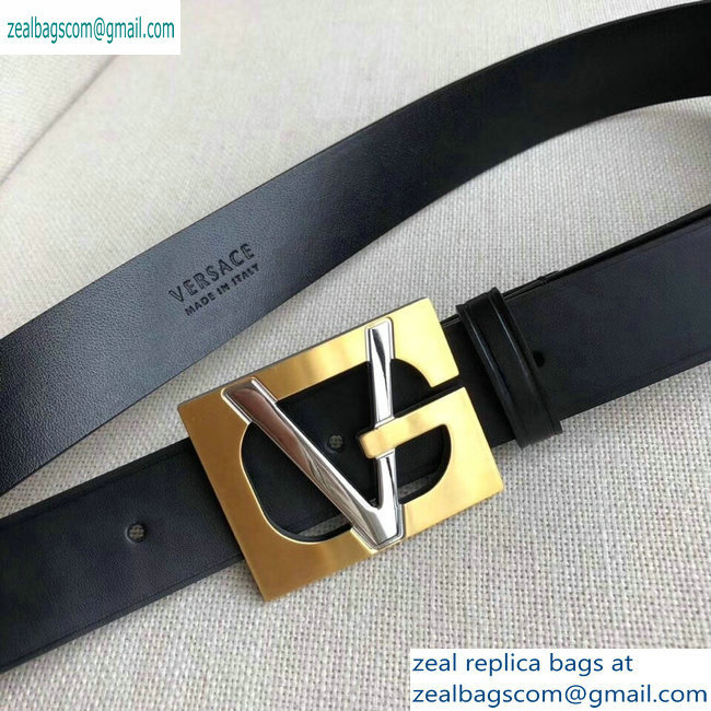 Versace Width 3.2cm Belt Black/Gold With V Buckle