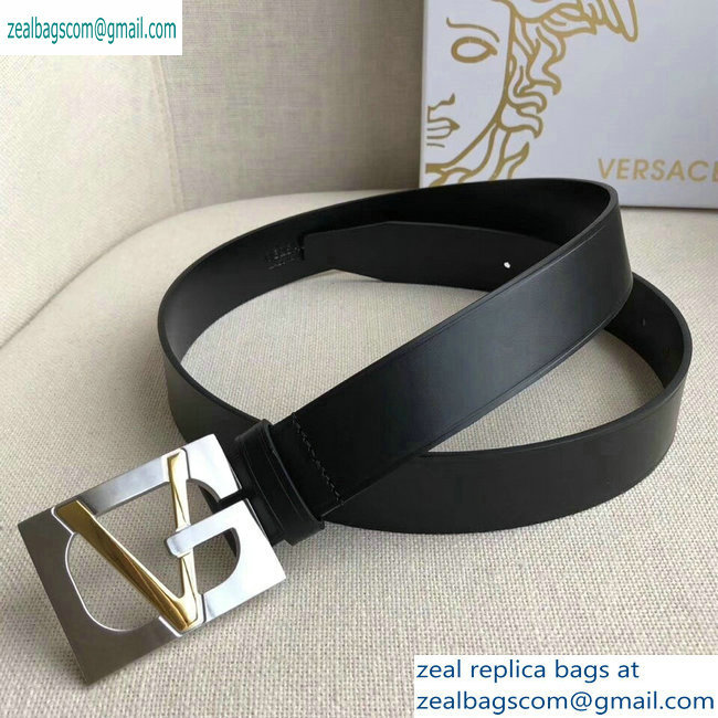 Versace Width 3.2cm Belt Black/Silver With V Buckle - Click Image to Close