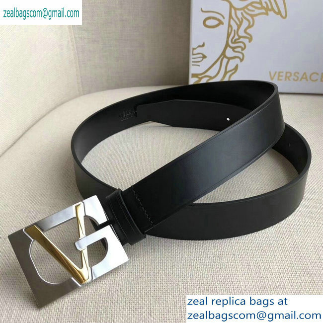 Versace Width 3.2cm Belt Black/Silver With V Buckle