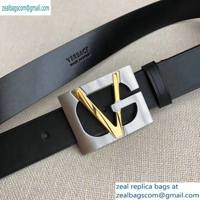 Versace Width 3.2cm Belt Black/Silver With V Buckle