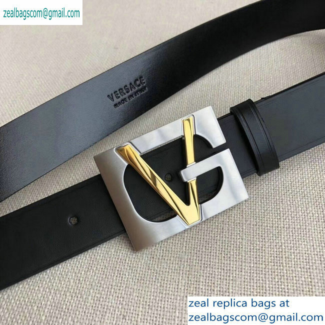 Versace Width 3.2cm Belt Black/Silver With V Buckle - Click Image to Close