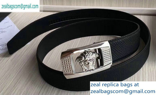 Versace Width 3.5cm Belt Grained Black With Medusa Buckle