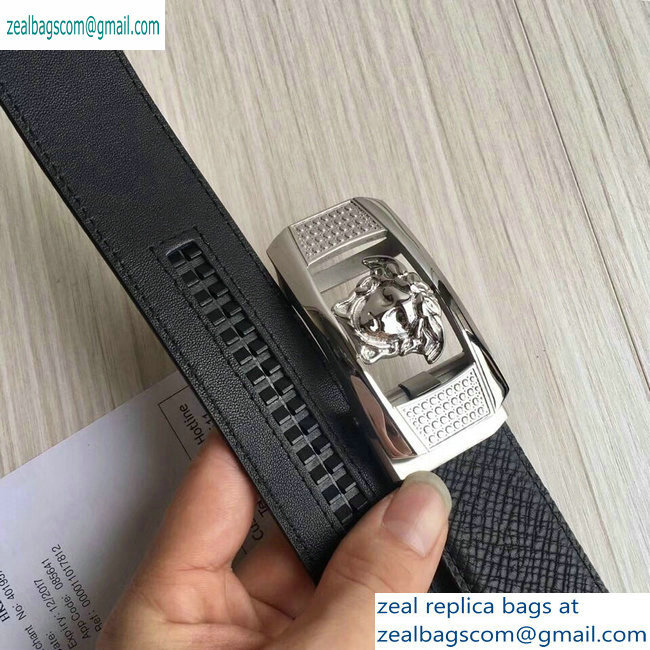 Versace Width 3.5cm Belt Grained Black With Medusa Buckle