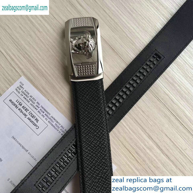 Versace Width 3.5cm Belt Grained Black With Medusa Buckle