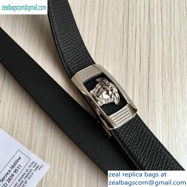 Versace Width 3.5cm Belt Grained Black With Medusa Buckle