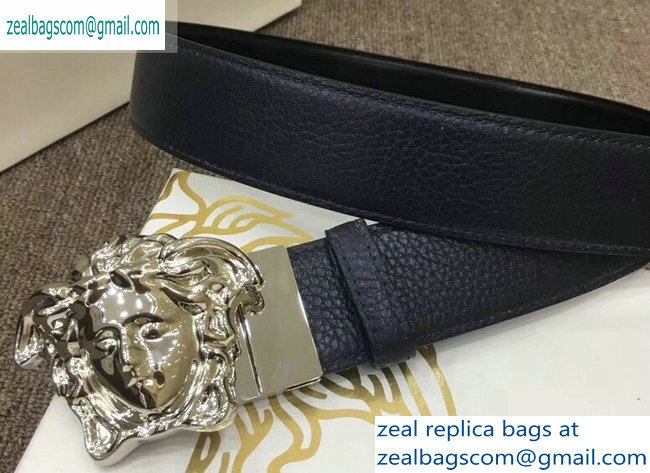 Versace Width 4cm Palazzo Belt Dark Blue With Medusa Buckle