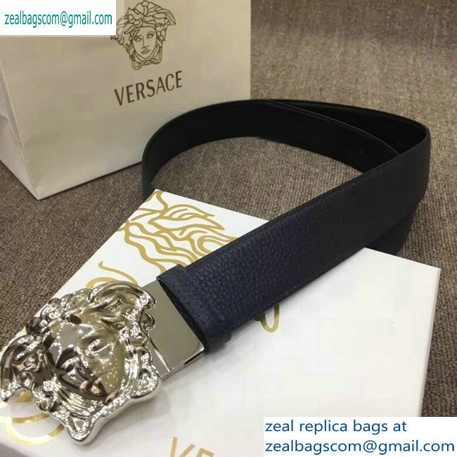 Versace Width 4cm Palazzo Belt Dark Blue With Medusa Buckle