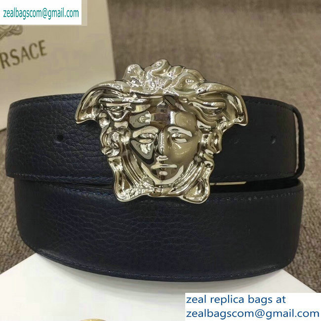 Versace Width 4cm Palazzo Belt Dark Blue With Medusa Buckle