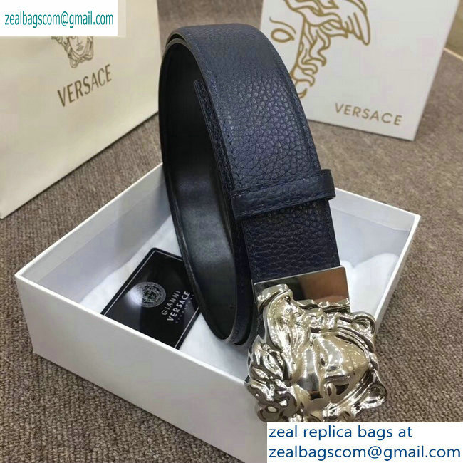 Versace Width 4cm Palazzo Belt Dark Blue With Medusa Buckle