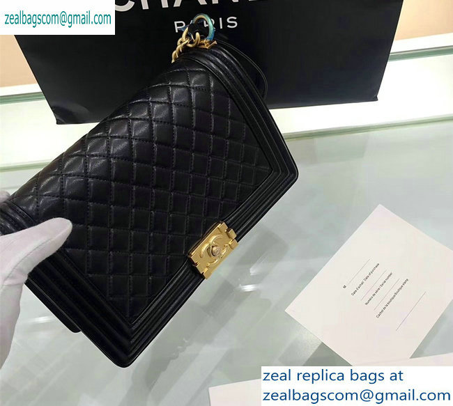chanel new medium le boy bag black in sheepskin leather with gold hardware(original quality)