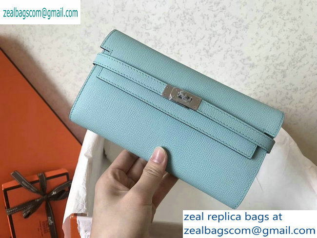 hermes kelly wallet in original epsom leather Macaron blue