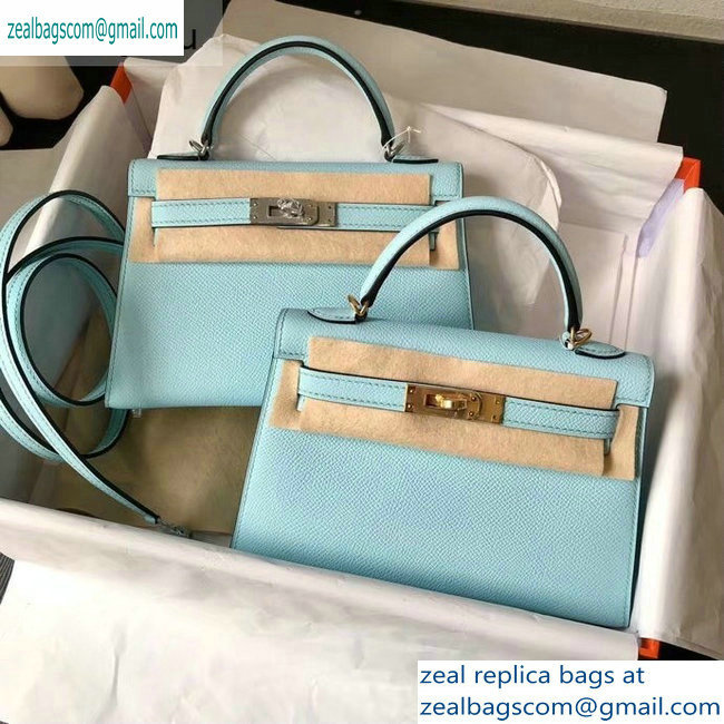 hermes mini kelly II in original epsom leather Macaron blue - Click Image to Close