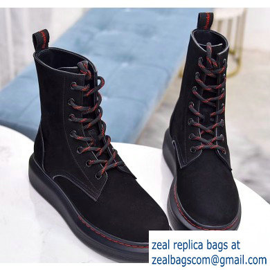 Alexander McQueen Hybrid Lace Up Boots Velvet Black 2019
