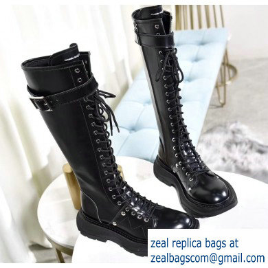 Alexander McQueen Tread Lace Up Knee High Boots Shiny Black 2019 - Click Image to Close