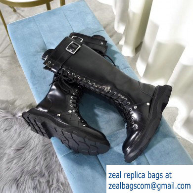 Alexander McQueen Tread Lace Up Knee High Boots Shiny Black 2019 - Click Image to Close