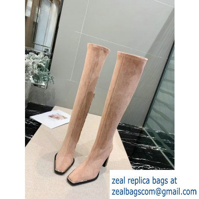 Alexander Wang Heel 10cm Mascha Knee High Boots Suede Beige 2019 - Click Image to Close