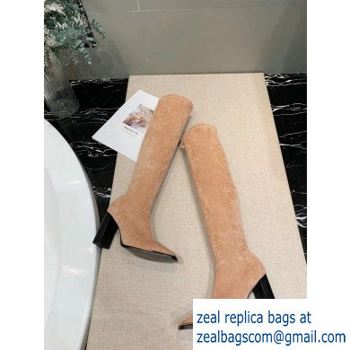 Alexander Wang Heel 10cm Mascha Knee High Boots Suede Beige 2019 - Click Image to Close