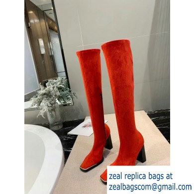 Alexander Wang Heel 10cm Mascha Knee High Boots Suede Red 2019 - Click Image to Close