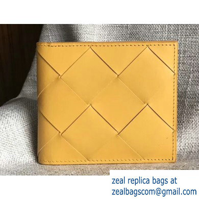 Bottega Veneta Bi-fold Wallet In Intreccio Weave Yellow 2019
