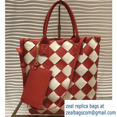 Bottega Veneta Maxi Cabat 30 Tote Bag In Nappa Red/White 2019 - Click Image to Close