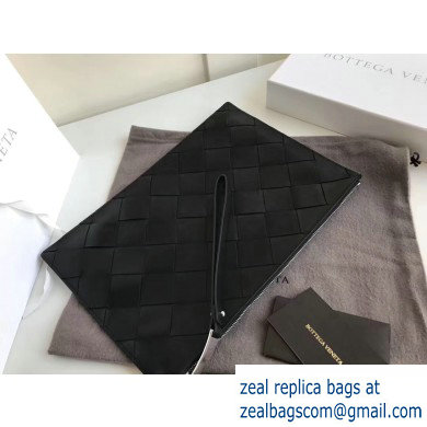 Bottega Veneta Medium Pouch Clutch Bag In Maxi Intreccio Weave Black 2019