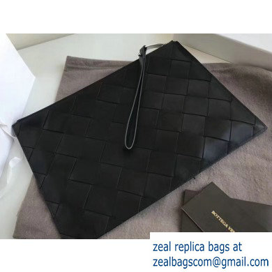 Bottega Veneta Medium Pouch Clutch Bag In Maxi Intreccio Weave Black 2019