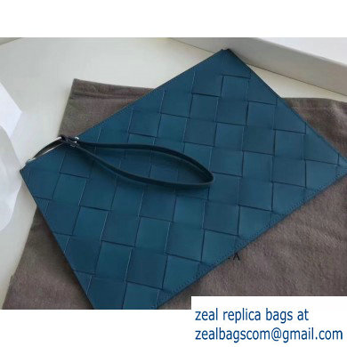 Bottega Veneta Medium Pouch Clutch Bag In Maxi Intreccio Weave Blue 2019