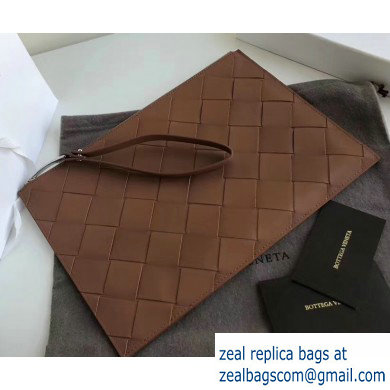 Bottega Veneta Medium Pouch Clutch Bag In Maxi Intreccio Weave Brown 2019