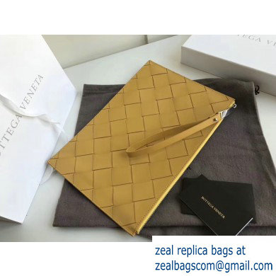 Bottega Veneta Medium Pouch Clutch Bag In Maxi Intreccio Weave Yellow 2019
